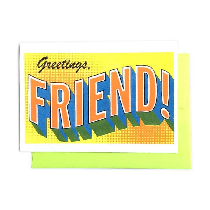 Greetings, Friend! - Risograph Card for wholesale by Next Chapter Studio