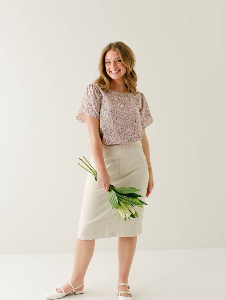 'Sara' Stretch Denim Skirt in Alabaster FINAL SALE for wholesale by The Main Street Exchange
