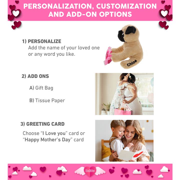 Cota Global - Vendita all'ingrosso Peluche - Bambini e neonati - Cuore di peluche per la festa della mamma - Peluche - Cane Carlino 10"