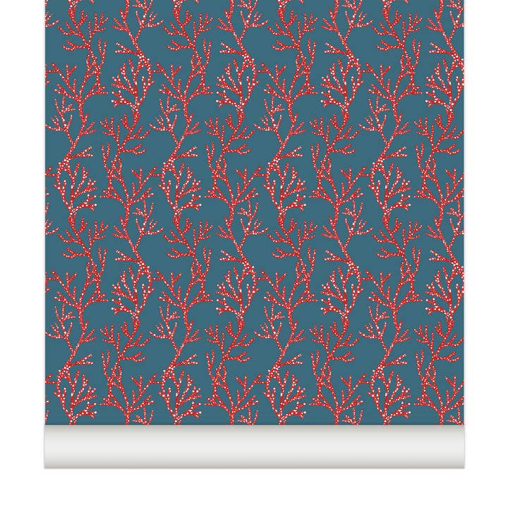 Papel de parede CORAL em Azul Prussiano por atacado de Little Cabari
