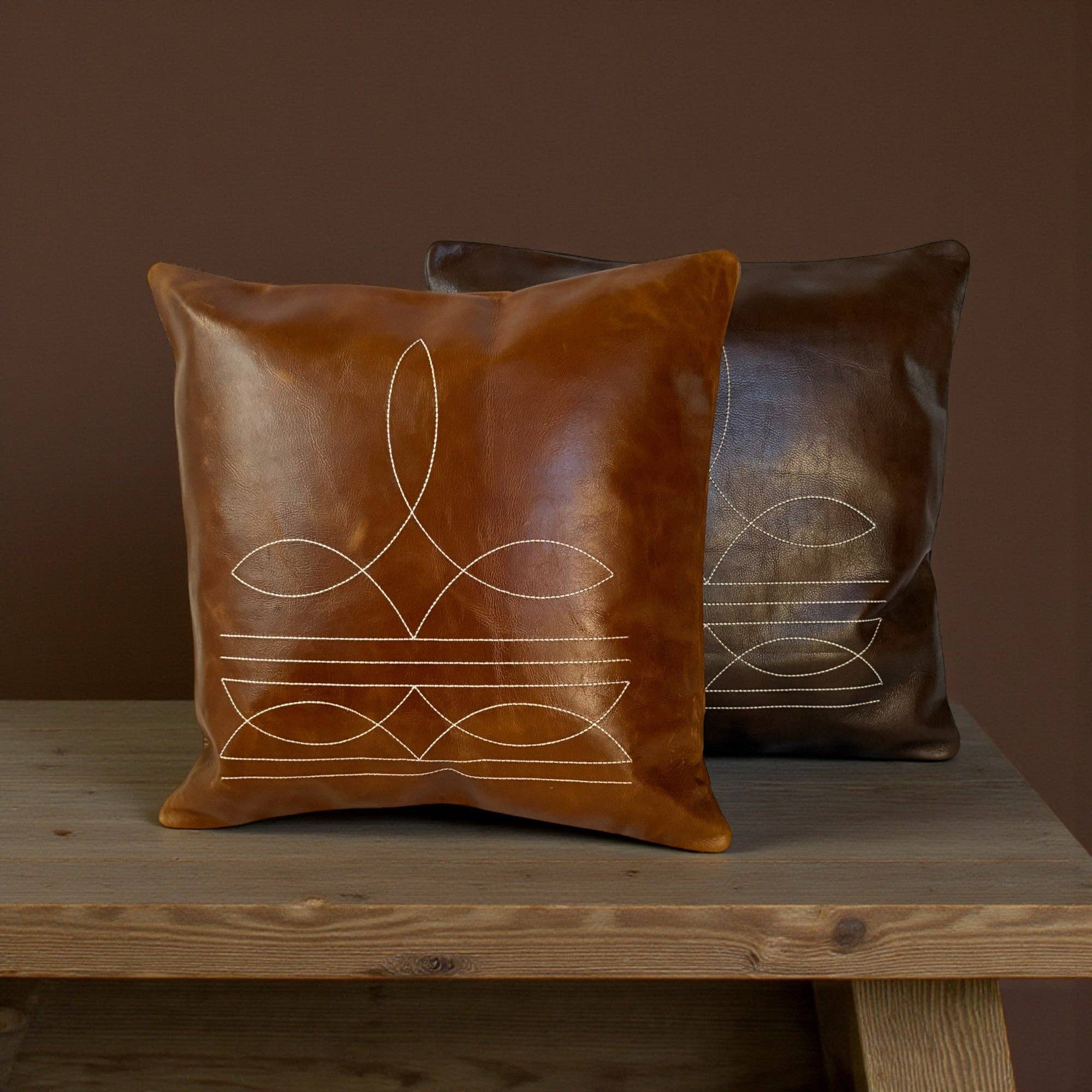 Ranch Junkie - Wholesale Throw Pillow Cover - 18x18 Genuine Leather Pillow Cover Rancho Boot Stitch Pillow Cover6