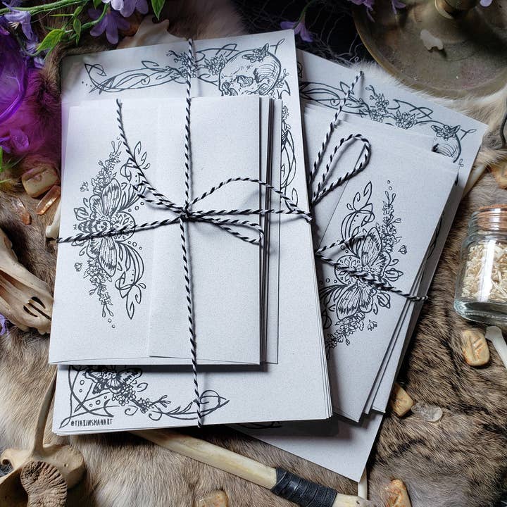 Tia Kinsman - Wholesale Stationery/Notecard Set - Deaths Head Moth Goth Letter Stationery Set1