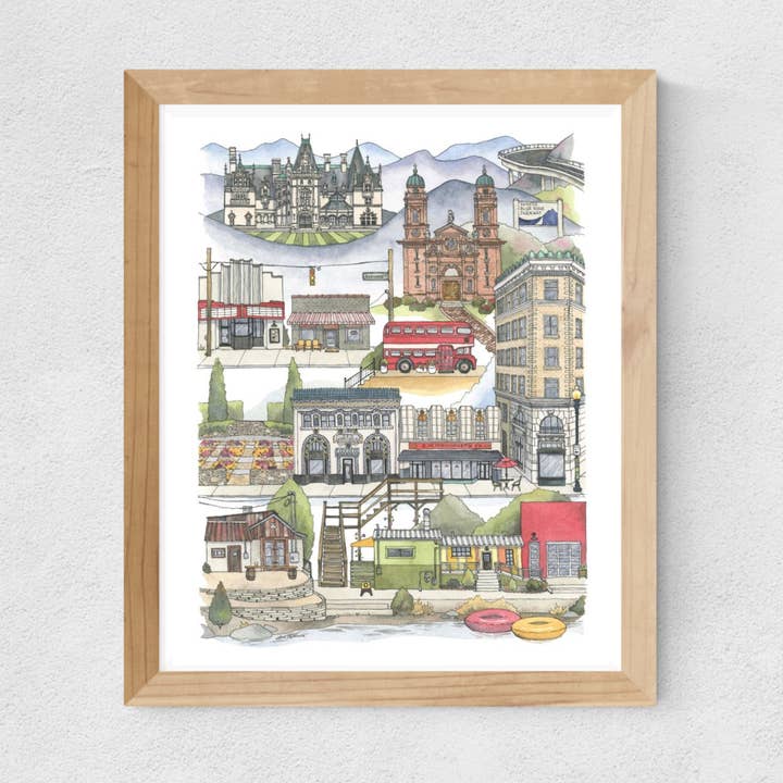 Asheville, North Carolina watercolor art print for wholesale by Papermill Creative