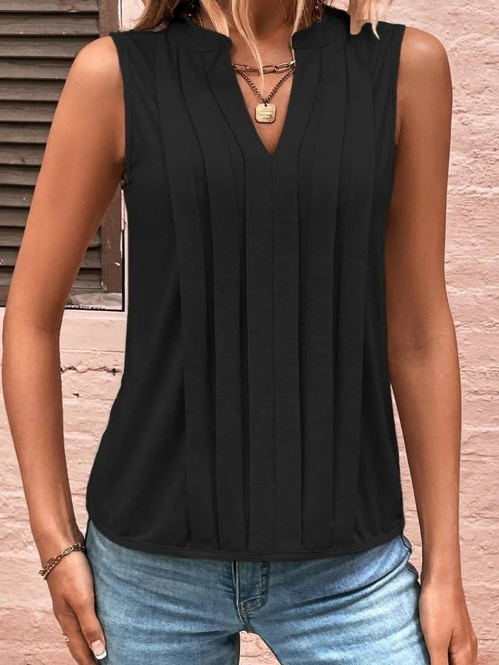 NINEXIS - Wholesale Blouse - Women's - CWOV0331_SUMMER FASHION PLEATED V-NECK TANK TOP