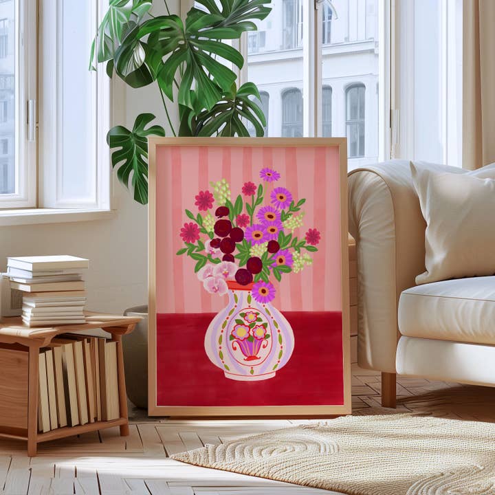 Natalie Lea Owen – Handmade Jewellery & Greeting Cards - Wholesale Art Print - Flowers in Vintage Vase Print | Bright, Cute Wall Decor2