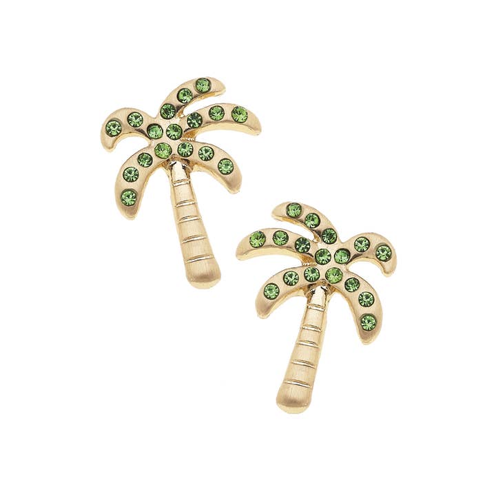 Canvas Style - Vendita all'ingrosso Orecchini a bottone - Orecchini a perno Buenos Aires Pave Palm Tree in oro lucido