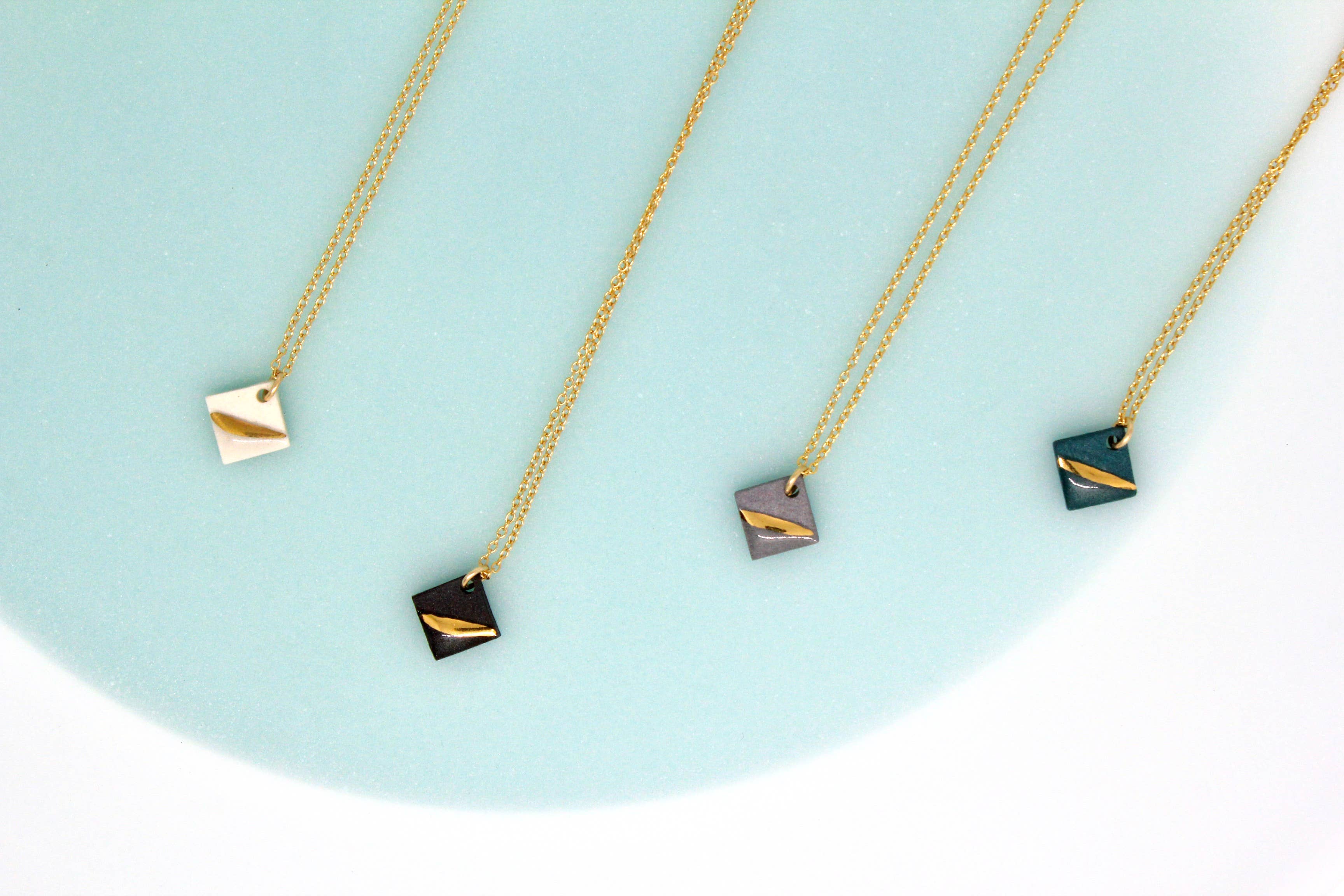 Mier Luo - Wholesale Pendant/Charm Necklace - Gold Striped Square Necklace1