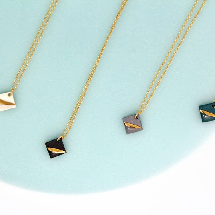 Mier Luo - Wholesale Pendant/Charm Necklace - Gold Striped Square Necklace1