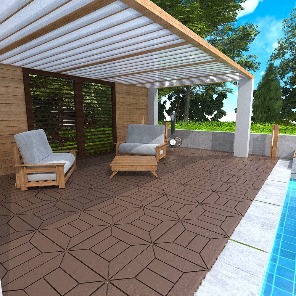 Orange County Decor - Wholesale Outdoor Ornament/Decor - Style 12" Patio Deck Tiles, Diy Module Interlocking Decking Tiles Floor Tile,Easy And Quick Installation Court Tiles For Porch Poolside Balcony Backyard 44Pcs Red Brown Red Brown Polypropylene7