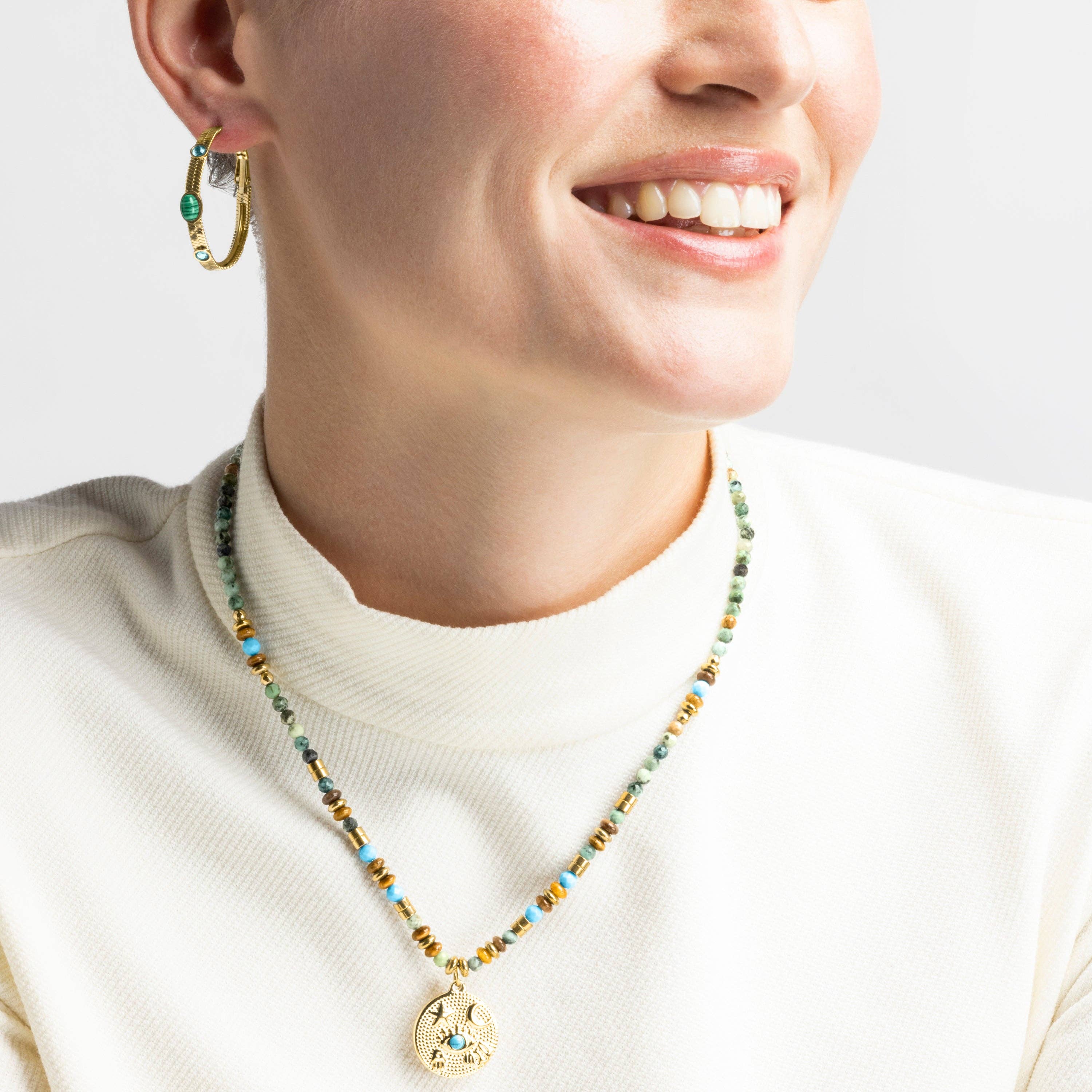 Luxenter - Wholesale Pendant/Charm Necklace - Collar con Multicolor Piedra Natural acabado oro 18k - Salki3