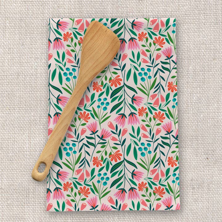 White Garden Tea Towel – Floral Linen Kitchen Towel for wholesale by Rebecca Jane Woolbright