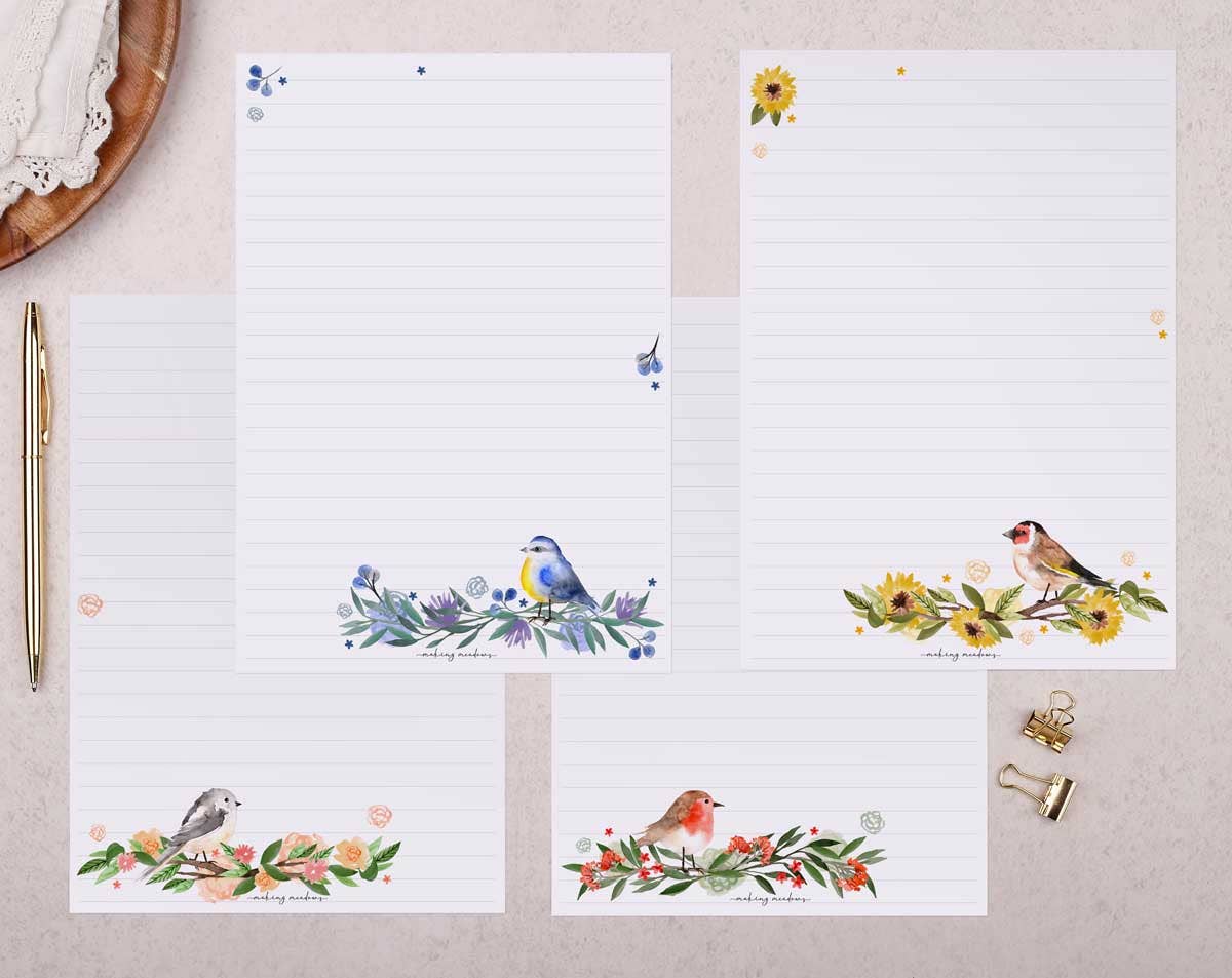 Making Meadows Ltd - Vente Assortiments de papeterie/cartes - Ensemble de papier à lettres | Boîte-cadeau A5 doublée en forme d'oiseau1