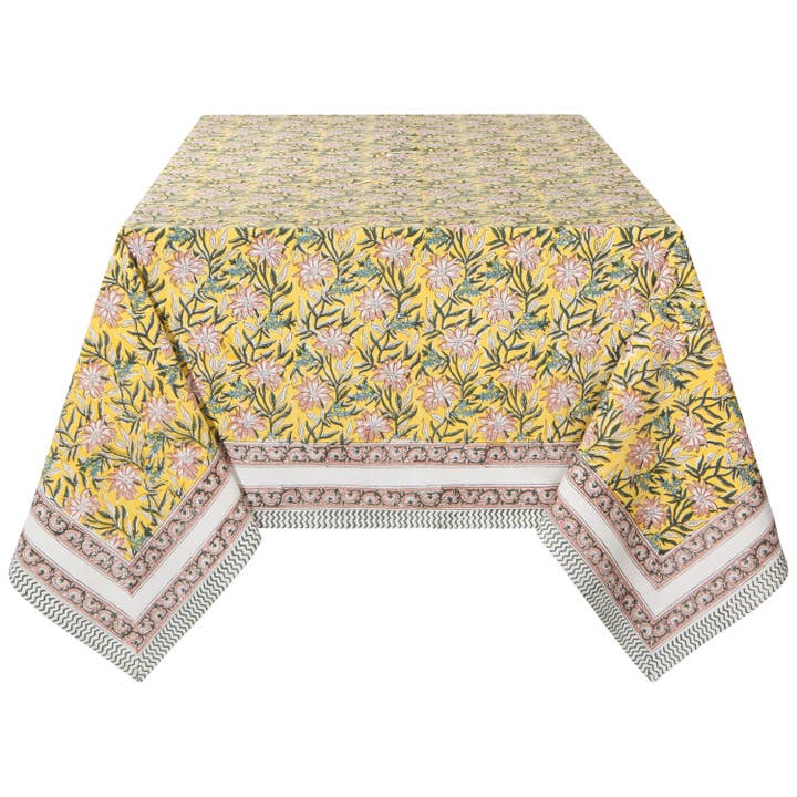 Danica Heirloom - Wholesale Tablecloth - Clematis Block Print Tablecloth 90 x 60 inches