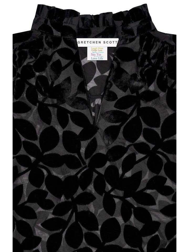 Black Ruffleneck Tunic - Luxe Leaf Velvet for wholesale on Faire4