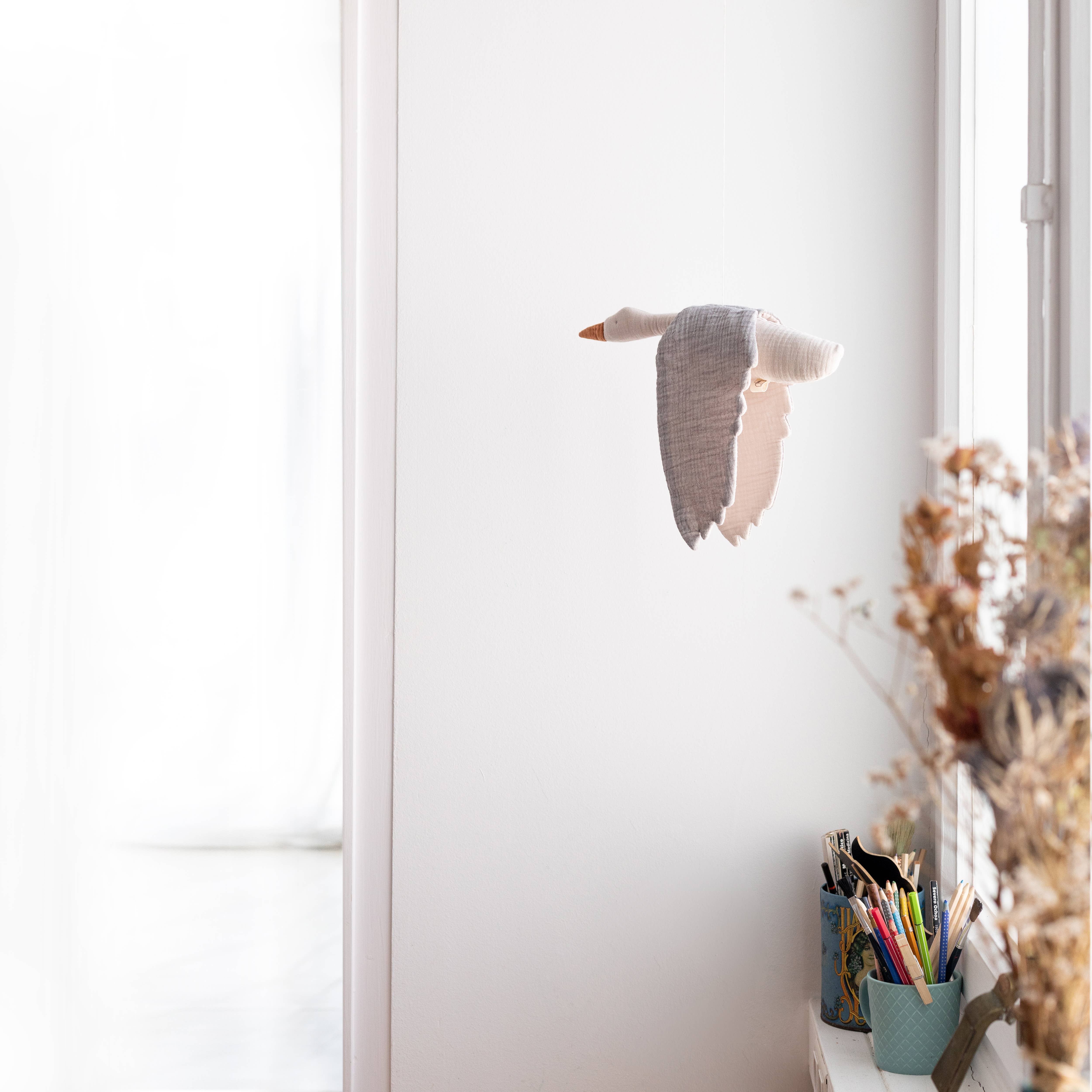 Monocrom - Wholesale Baby Mobile - Gray fabric bird4