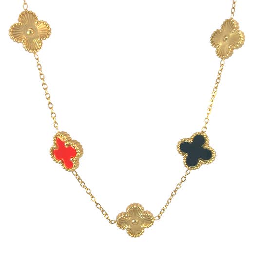 Byzantium Collection Ltd - Vendita all'ingrosso Collana con ciondolo/pendaglio - Collana Quadrifoglio Multicolore, Placcata in Oro 18K1