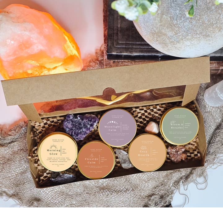 Ritualkerzen-Entdeckungspaket – 5 Reisekerzen im Blechdöschen für den Großhandel von Boho Bloom Candle Co.