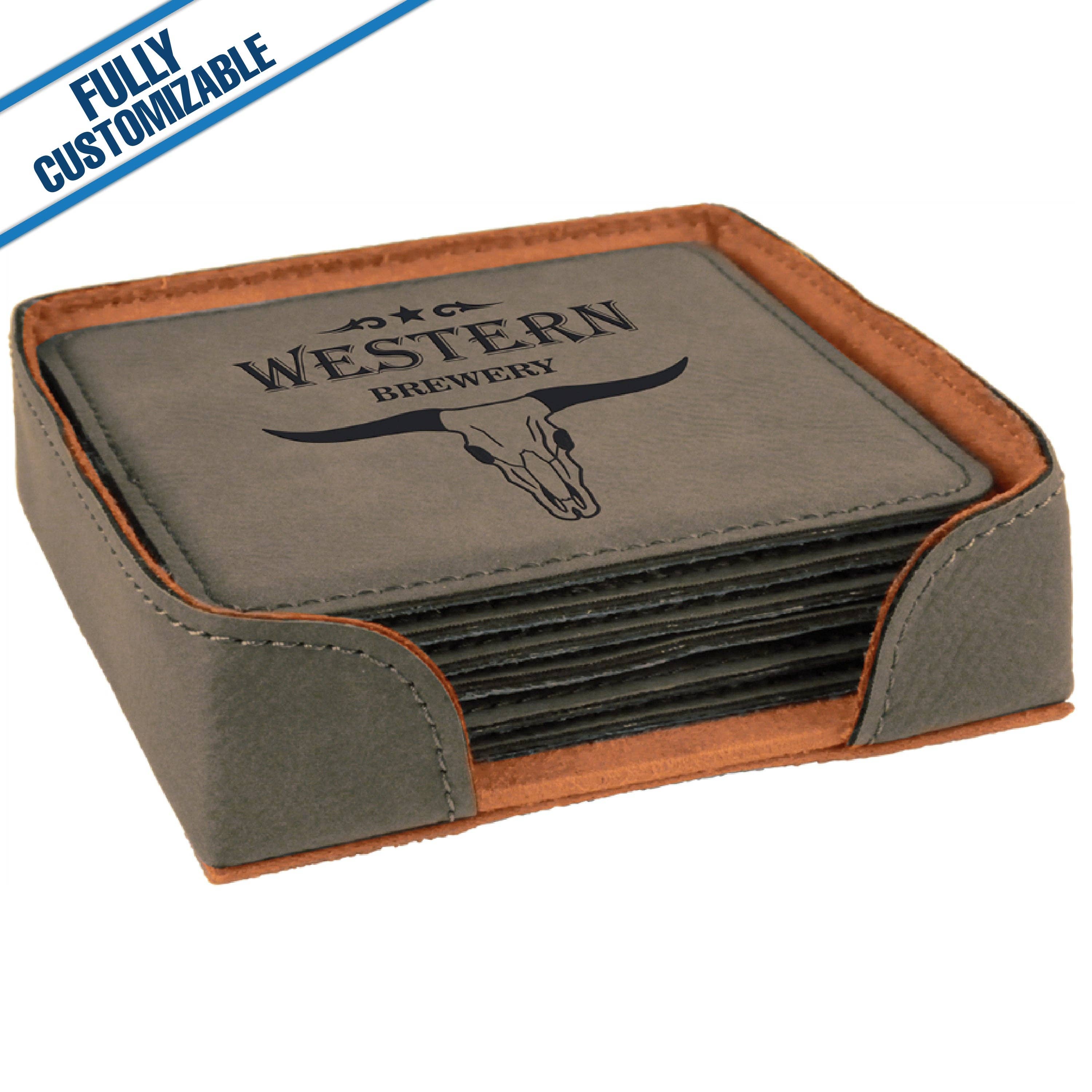 GiftWorksPlus - Wholesale Coasters - Engraved Leatherette Square Coasters - Fully Customizable21