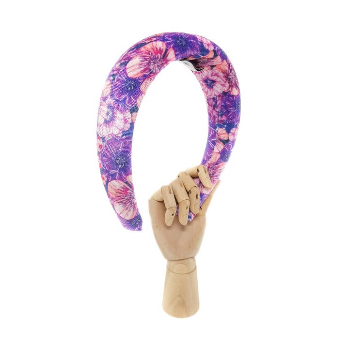 Tétè Handmade Accessories - Vendita all'ingrosso Fascia per capelli - Donna - Cerchietto bombato in velluto fantasia fiori viola