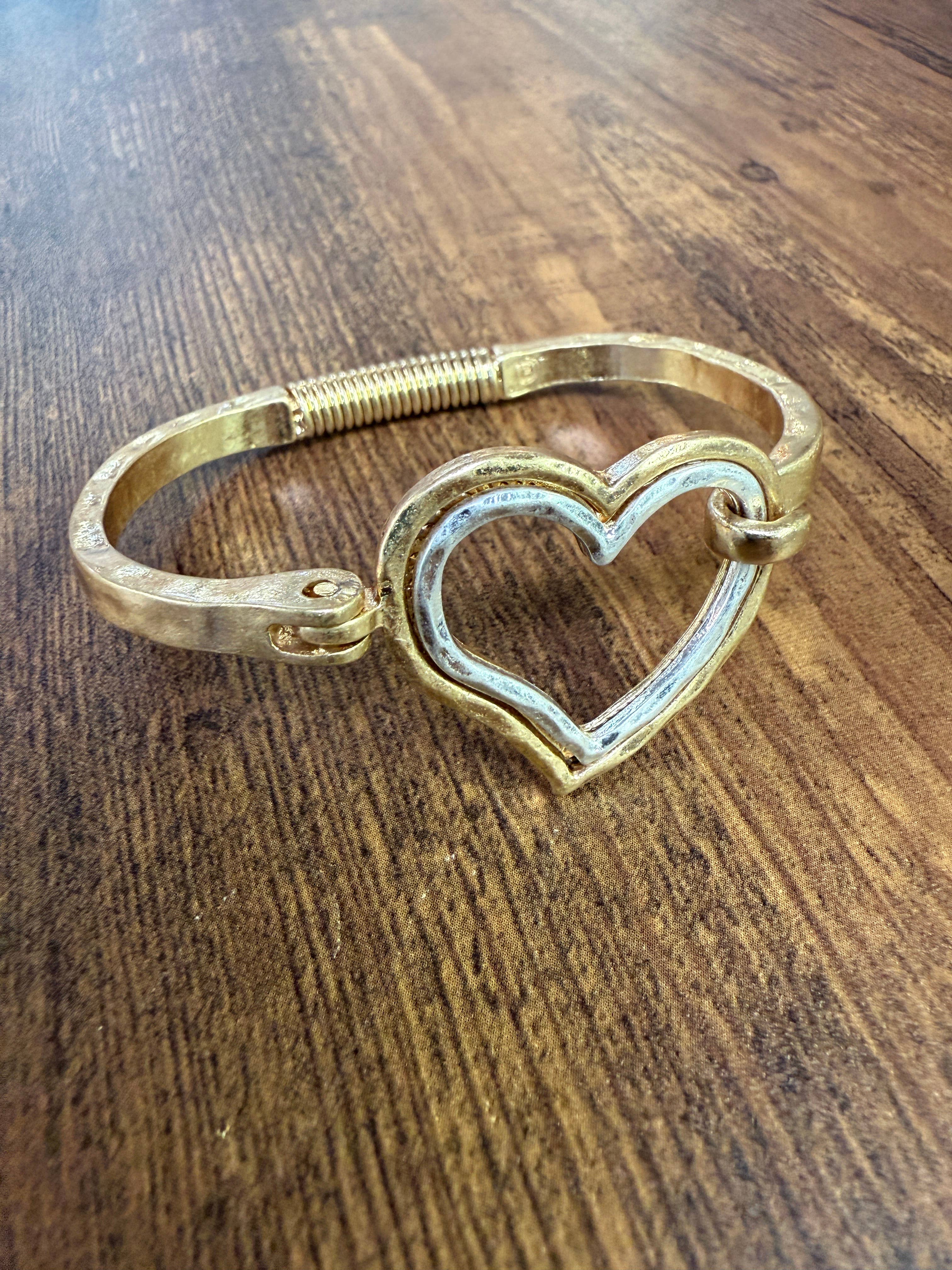 Paco Designs - Wholesale Cuff Bracelet - Mixed Metal Heart Cuff Bracelet -Silver/Gold 4