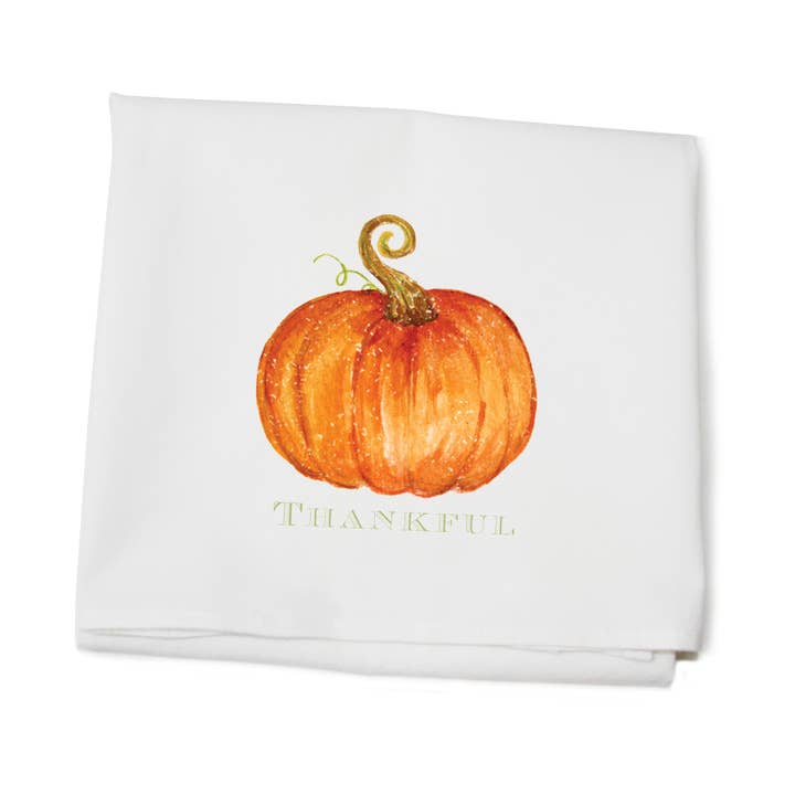 thankful pumpkin flour sack towel for wholesale by Tina Labadini Designs
