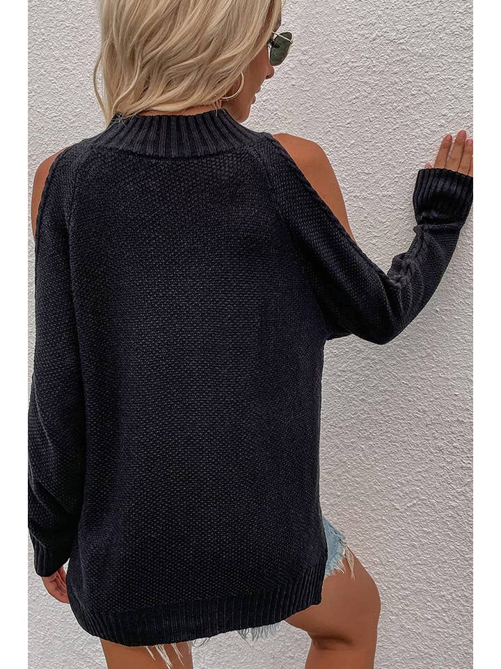 UNISHE - Wholesale Knit Sweater - Women's - TOPW897 Cold Shoulder Knit O-neck Sweater13