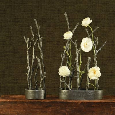 HomArt - Vendita all'ingrosso Vasi - Vaso con rami scultorei, in metallo, ovale, nichel2