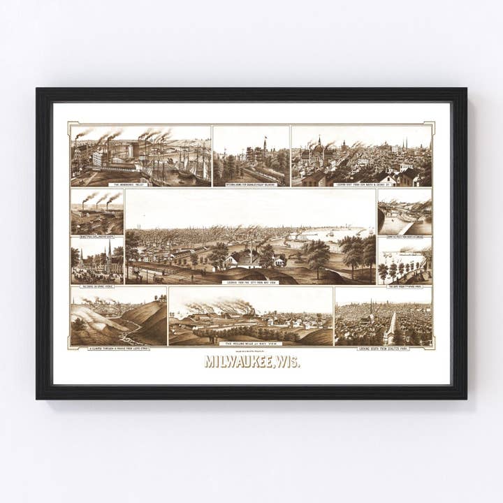 Vintage Map of Milwaukee, Wisconsin 1882 for wholesale by Ted's Vintage Art