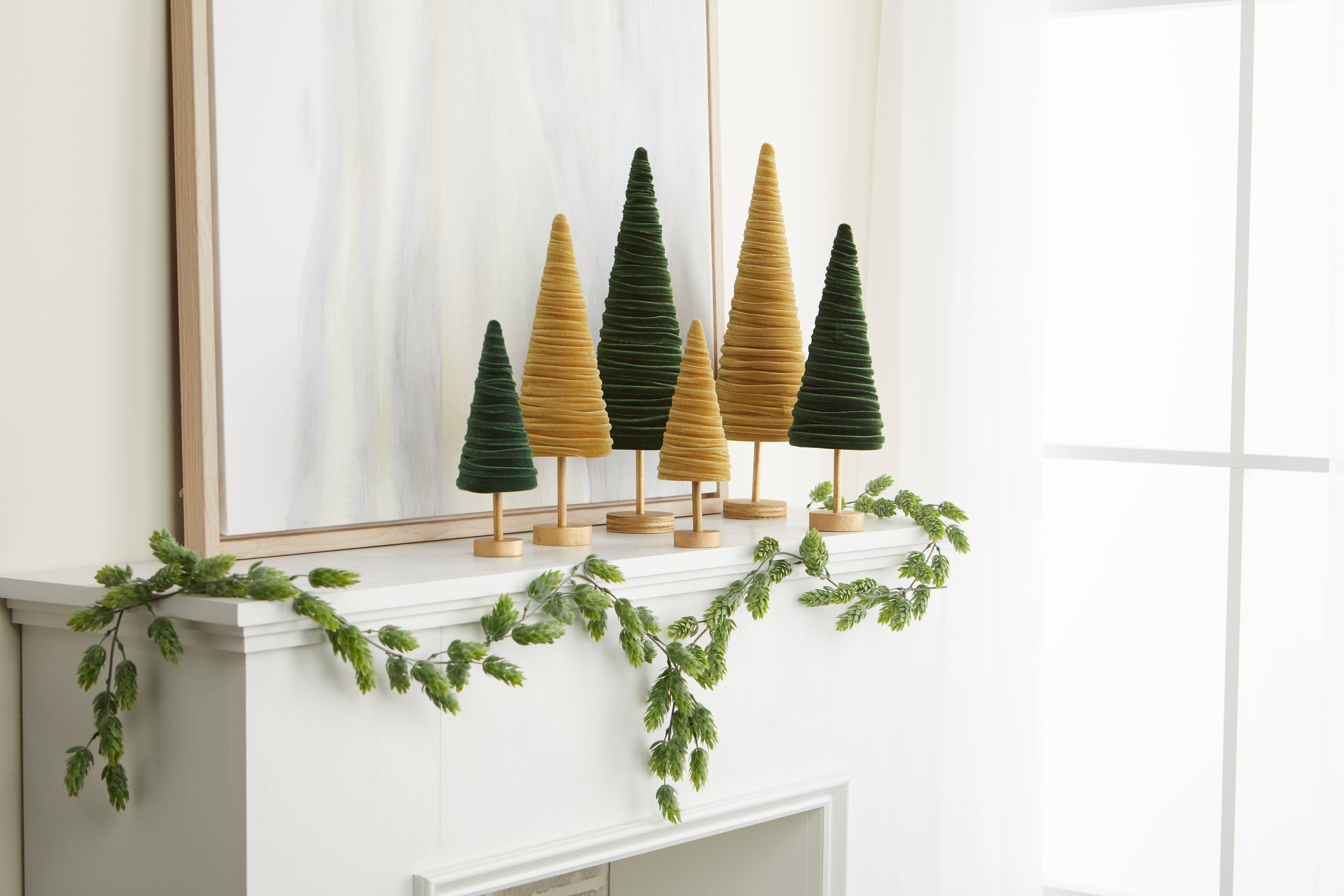 Your Heart's Content - Wholesale Christmas Decoration - Pedestal Trees Velvet Set of 3 Tablescap, Winter Mantel8