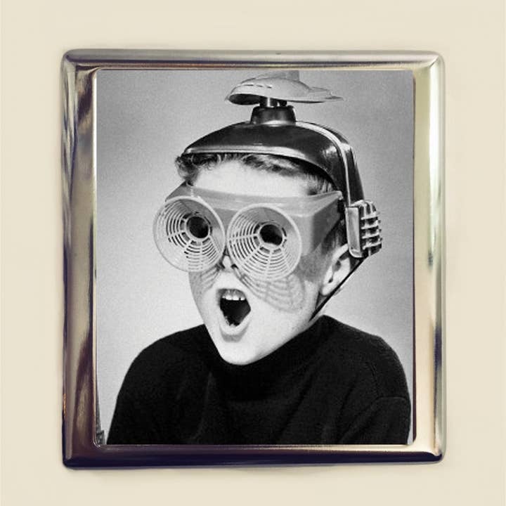 FringePop - Wholesale Cigarette Case - Retro Space Boy Cigarette Case Business Card ID Holder Wallet 1950's Kitsch Sci Fi Glasses