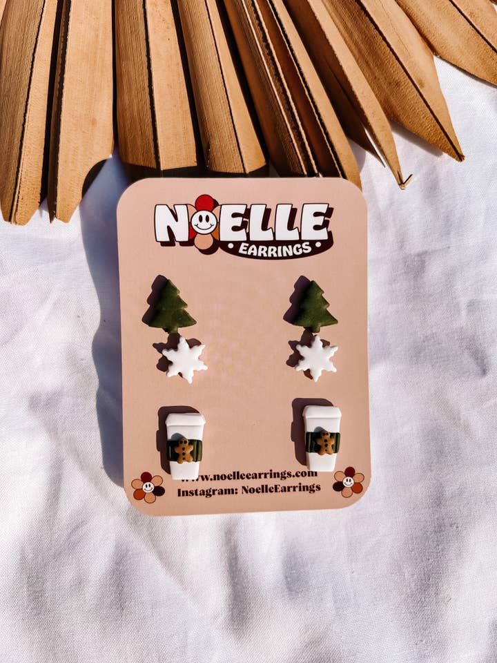 Lebkuchen Latte Stud Pack | Weihnachts-Ohrringe aus Ton für den Großhandel von Noelle Earrings