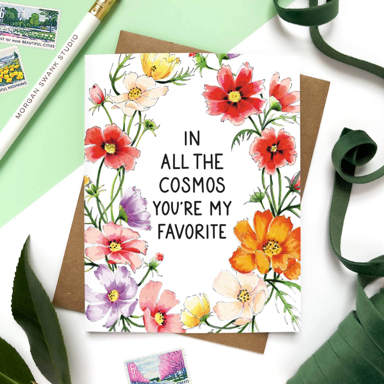Morgan Swank Studio - Wholesale Love Card - In All The Cosmos | Punny Floral Encouragement Card1