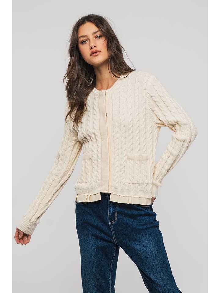 Urban Daizy - Wholesale Cardigan - Women's - Cable Knit Snap Front Ribbed Trim Long Sleeve Sweater22