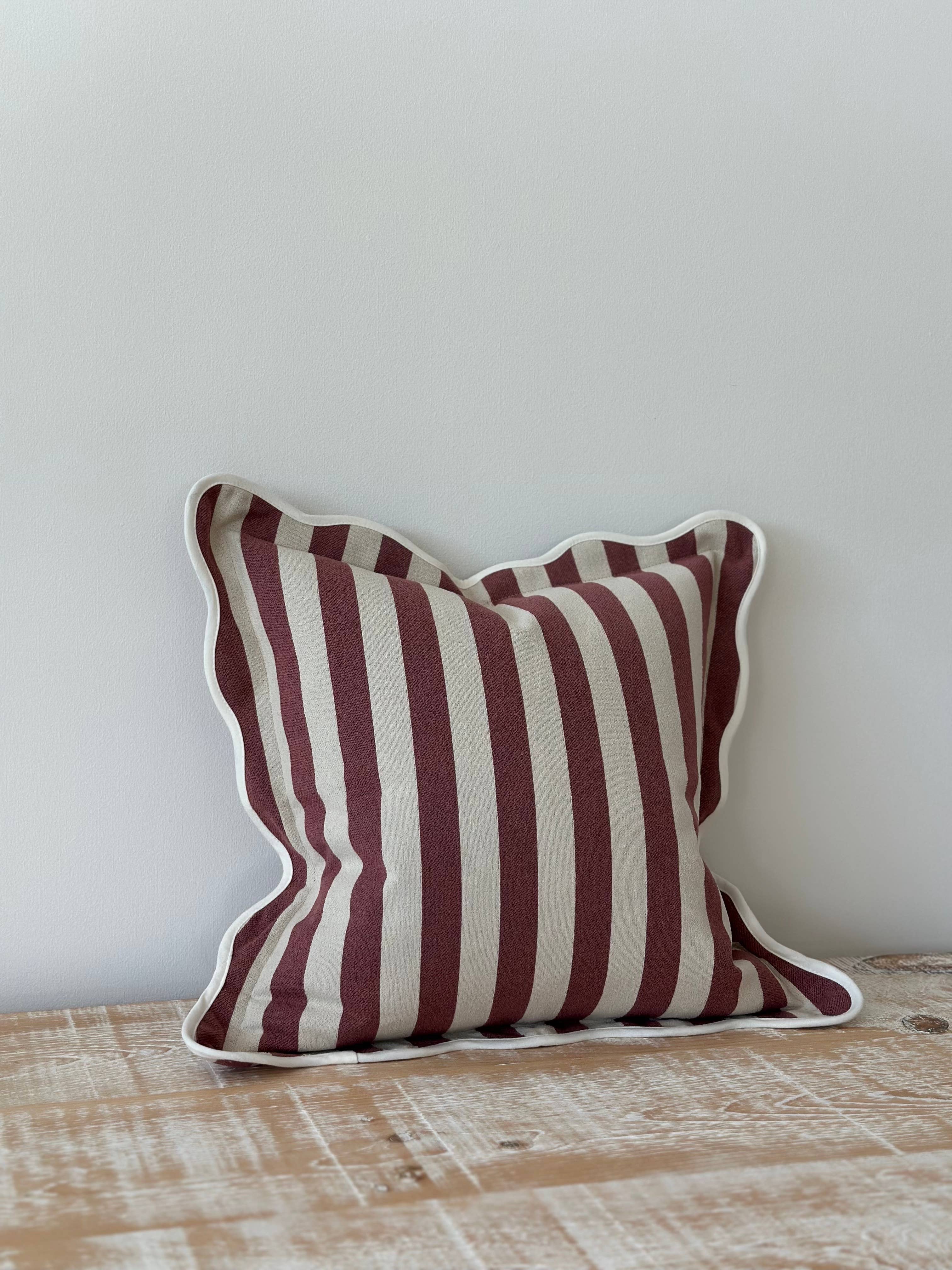 Ellenvale Trade – wholesale Throw pillow cover – Chloe Plum Stripe Scalloped Edge Cushion Cover 2
