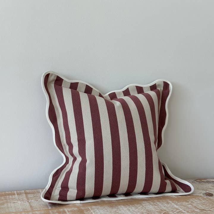 Ellenvale Trade – wholesale Throw pillow cover – Chloe Plum Stripe Scalloped Edge Cushion Cover 2