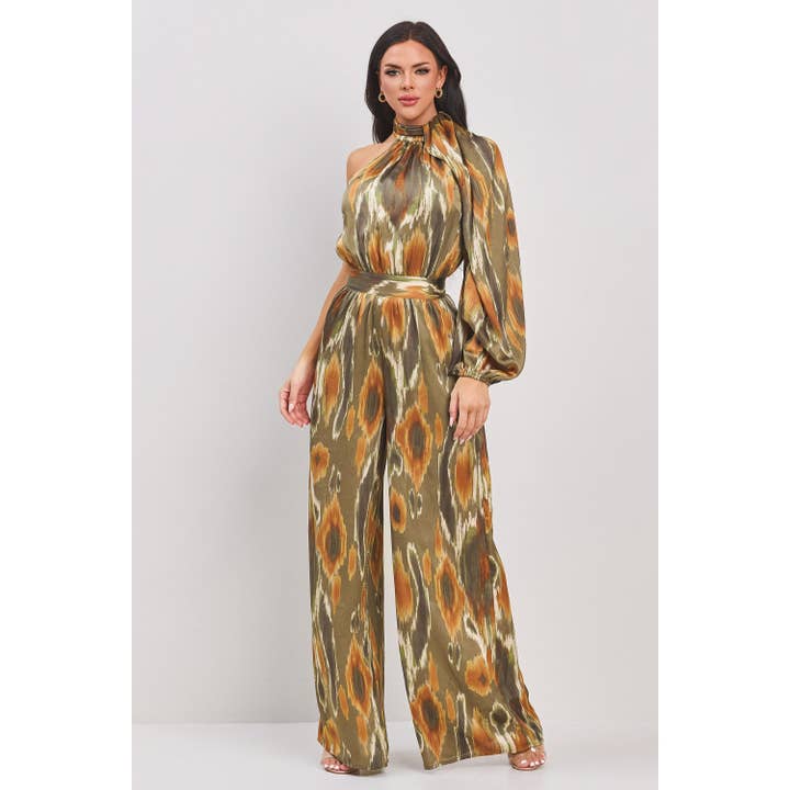 COMBINAISON À COL LICOU À UNE ÉPAULE À IMPRIMÉ AQUARELLE pour la vente par The Sang