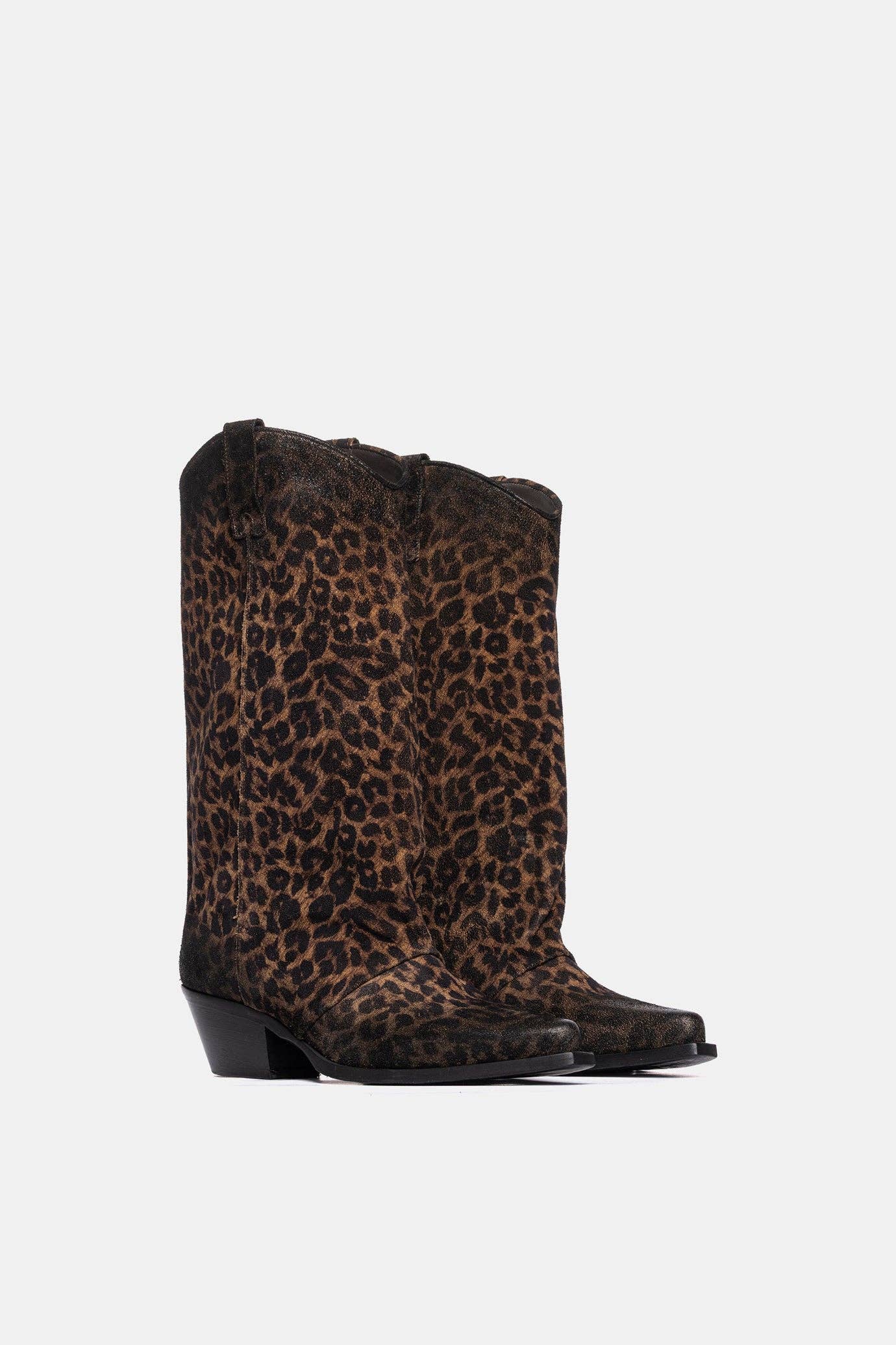 METISSE - Wholesale Cowboy Boots - Women's - Leopard print suede Texan boots DX9091