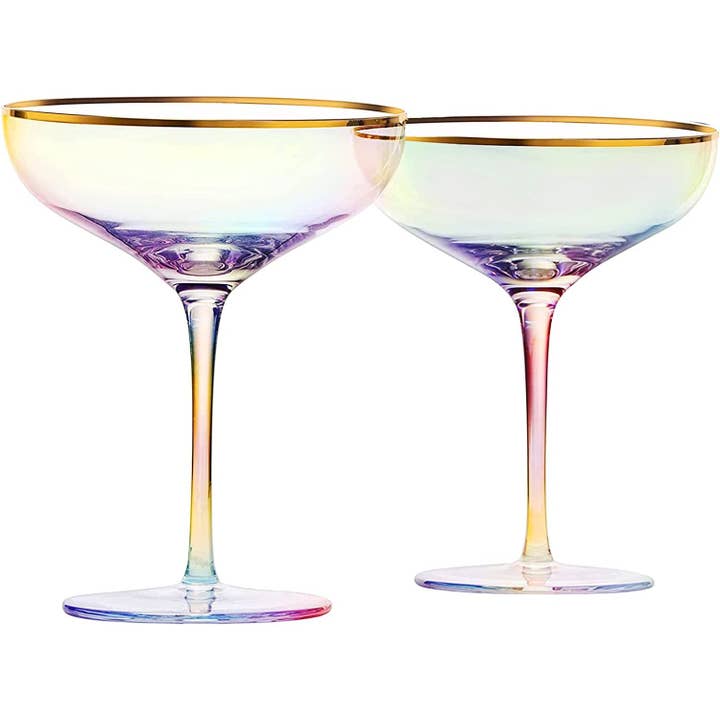 Large Iridescent Gilded Coupe Glass 2-Set for wholesale by The Wine Savant / Khen Glassware