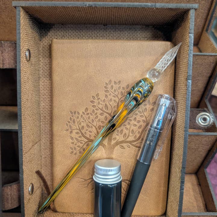The Nerdy Wolf - Wholesale Journal/Diary - Journal Kit with Glass Dip Pen, Ink, and Wood Gift Box4