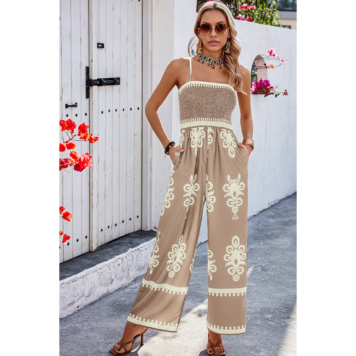 Supreme Fashion – wholesale Jumpsuit – Women's – Geo Print Off Shoulder High Waist Fit Jumpsuit8