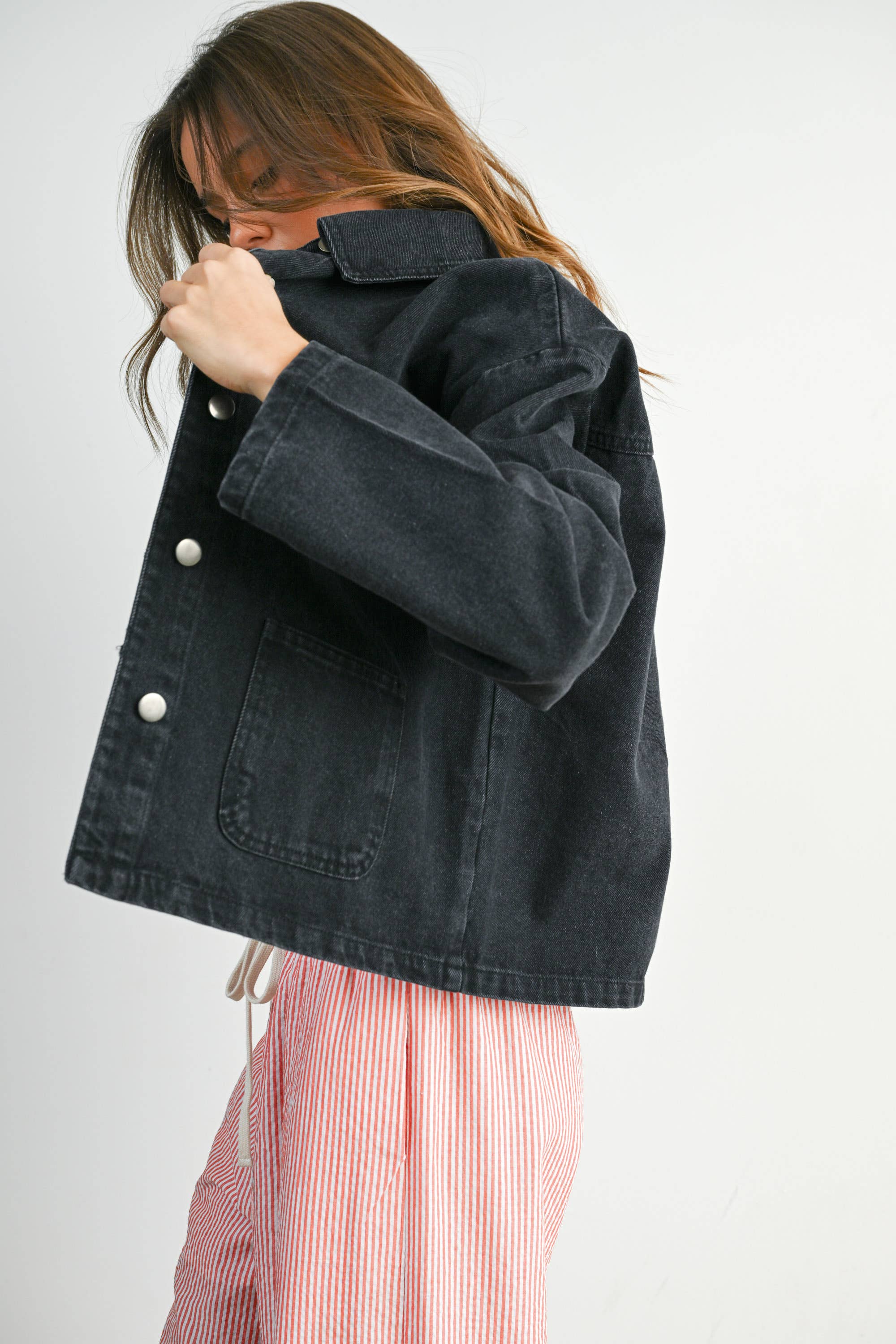 BUTTERMELON - Wholesale Denim Jacket - Women's - Button-Down Jacket with Shirt Collar and Pockets - BMJ782119