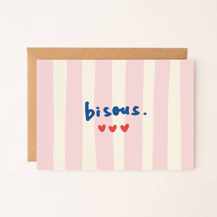 Art Prints by Rio Soléy - Wholesale Love Card - Bisous Greeting Card – French Everyday Love Card (Pink)