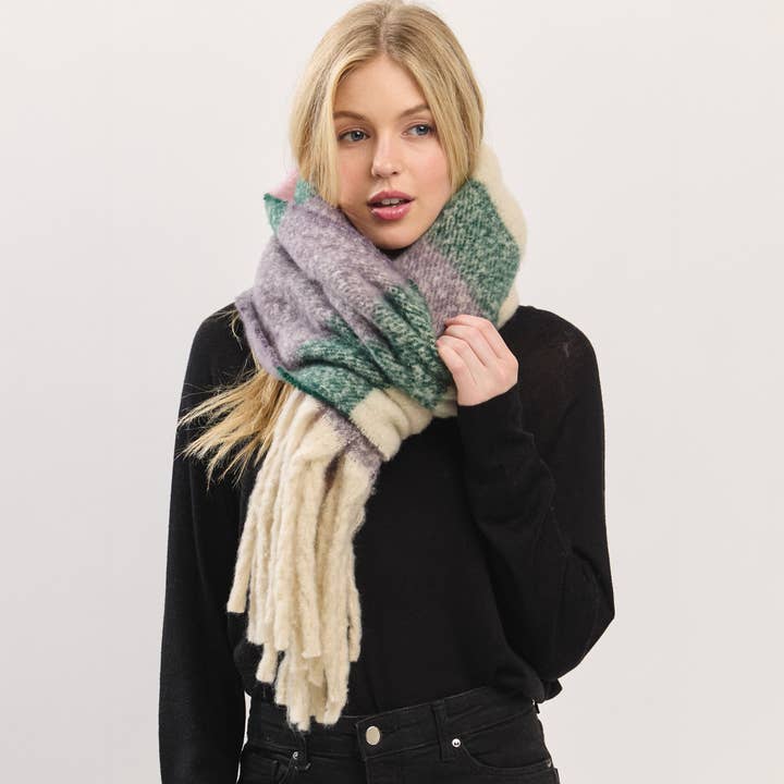 Hana - Wholesale Scarf - Women's - Multi Color Striped Brushed Fringed Winter Scarf1