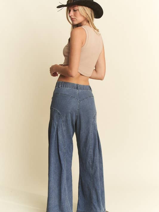 Denim WIDE LEG FLARED PANTS for wholesale on Faire