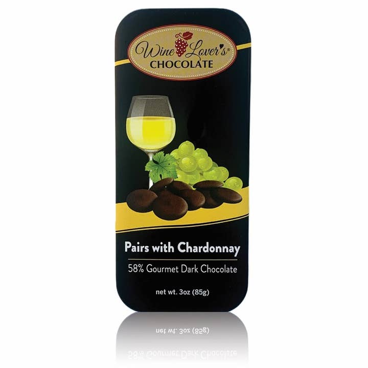 3oz Tin Wine Lover's Chocolate - Pairs with Chardonnay for wholesale by The San Francisco Chocolate Factory