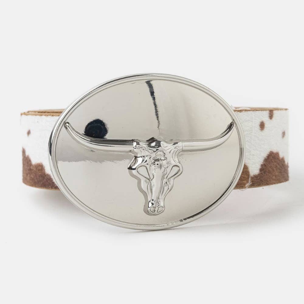 Collections by Fame Accessories - Wholesale Belt - Women's - Glossy Longhorn Buckle Western Vegan Leather Belt0