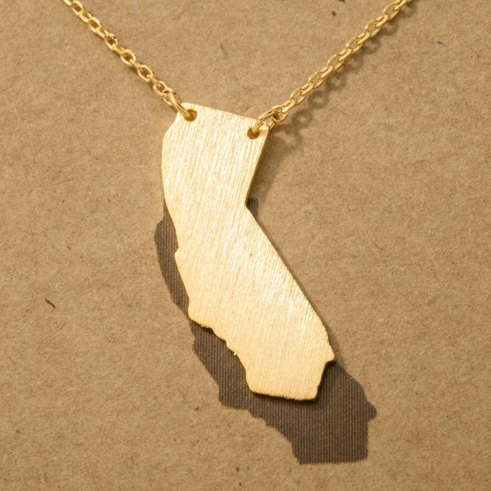Fame Accessories - Wholesale Pendant/Charm Necklace - Gold Dipped California State Pendant Necklace2
