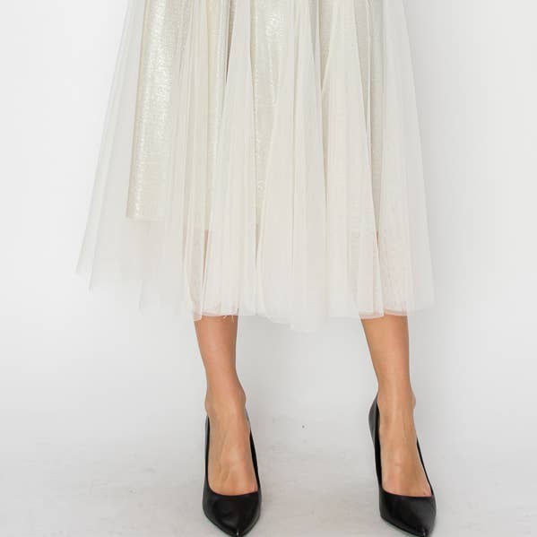 FLYDENDE MESH-NEDERDEL MED GLITRENDE FOR - 4797BEIGE for engroshandel hos Origami Apparel ~ Lace and Crochet inspired