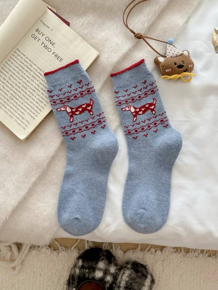 Happy Knits - Wholesale Socks - Women's - Women's Wool Socks - Warm Dachshund Pattern Winter Socks