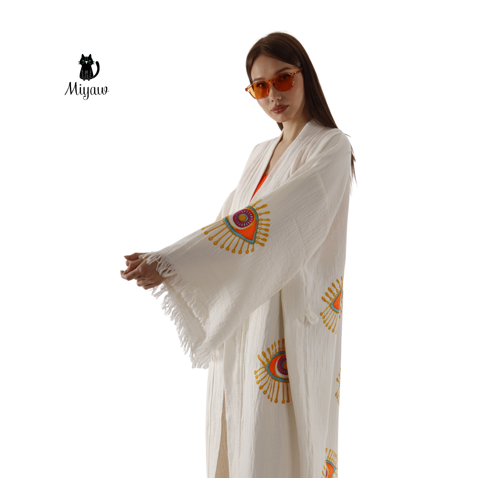 Pure & Chic, LLC - Miyawfashion - Wholesale Kimono - Women's - Wholesale Organic Cotton Duster – Neon Eye Kimono Robe5